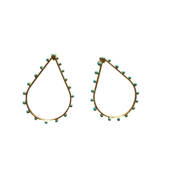Sylvia Toledano Teardrop Dots Earrings Womens 22K Gold Plated Turquoise 3" Post - Picture 3 of 11